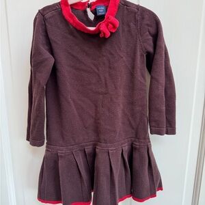 Baby Gap 3T Girls Brown and Red Long Sleeve Pleated Sweater Dress